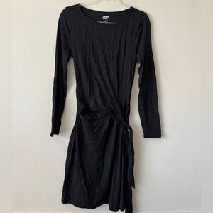 Lands' End Black Asymmetrical Ruched Long Sleeve Dress